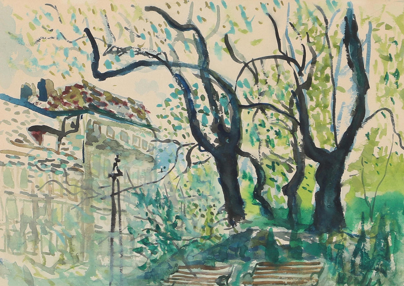 LARS HEDER. Park motif, watercolour, signed Herder.