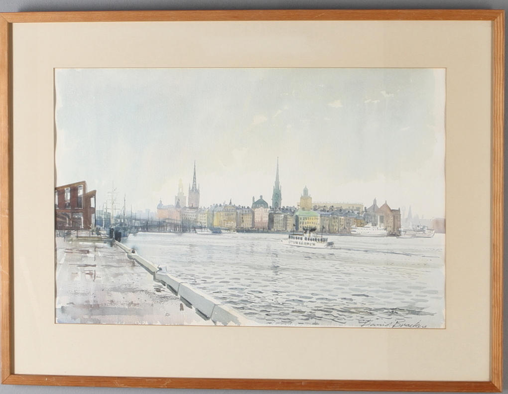 DAVID BRACKEN. Stockholm, akvarell, signerad.