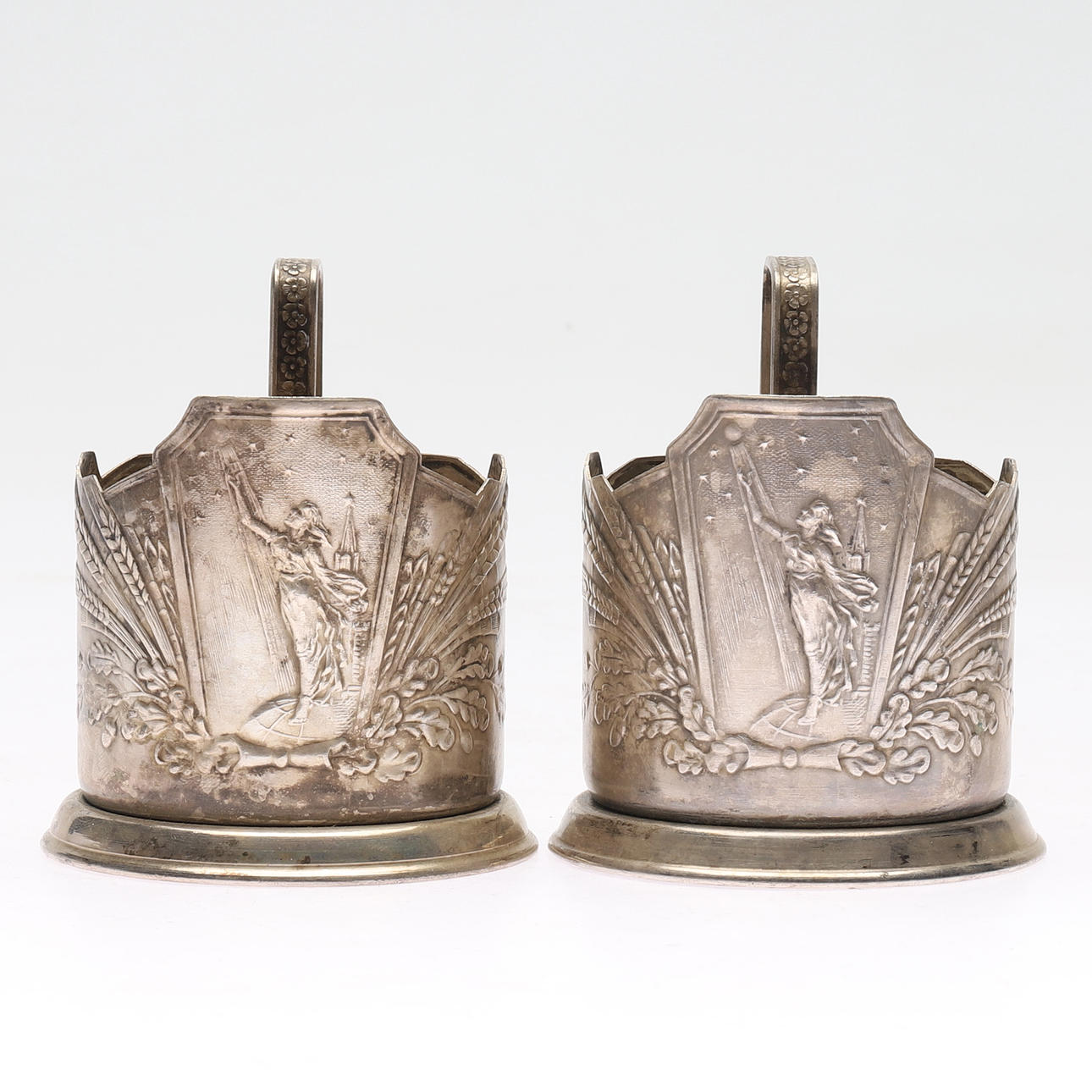 MUGS, 1 pair, silver plates, "Sputnik", Soviet Union, 1950s/60s.