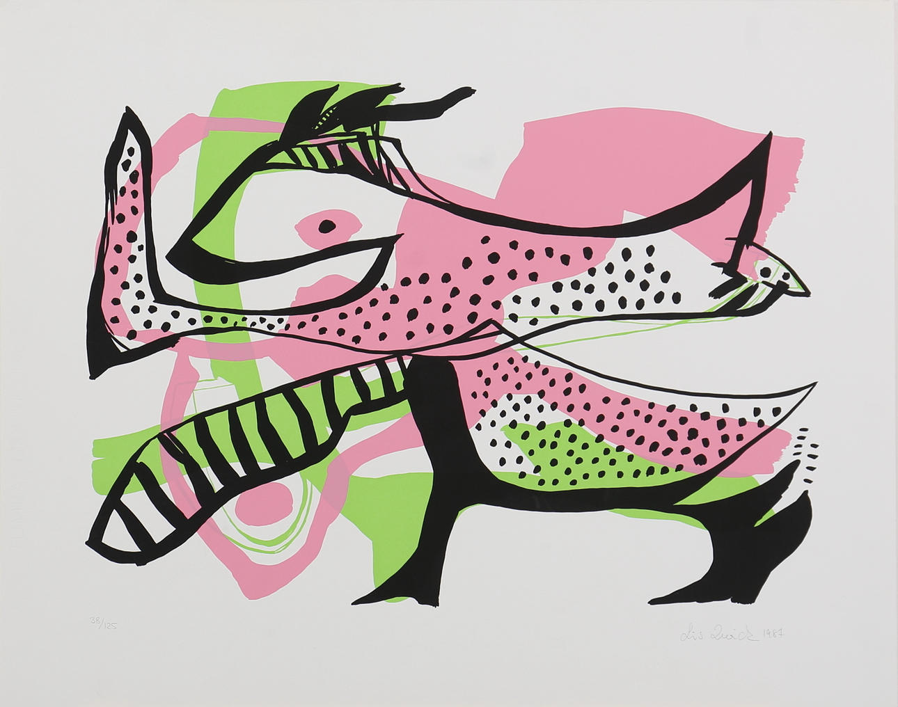 LIS ZWICK. Färglitografi. Komposition i rosa. Signerad Lis Zwick. Numrerad 38/125. Daterad 1987.