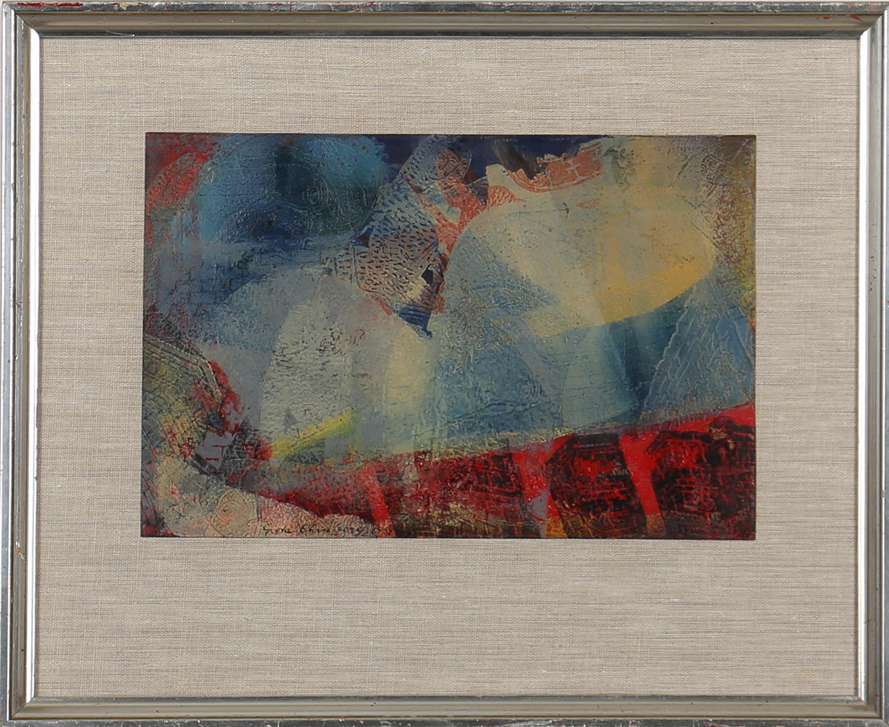 GRETA EHRNBERG. Blandteknik. Komposition i rött. Signerad Greta Ehrnberg. Daterad 1959.