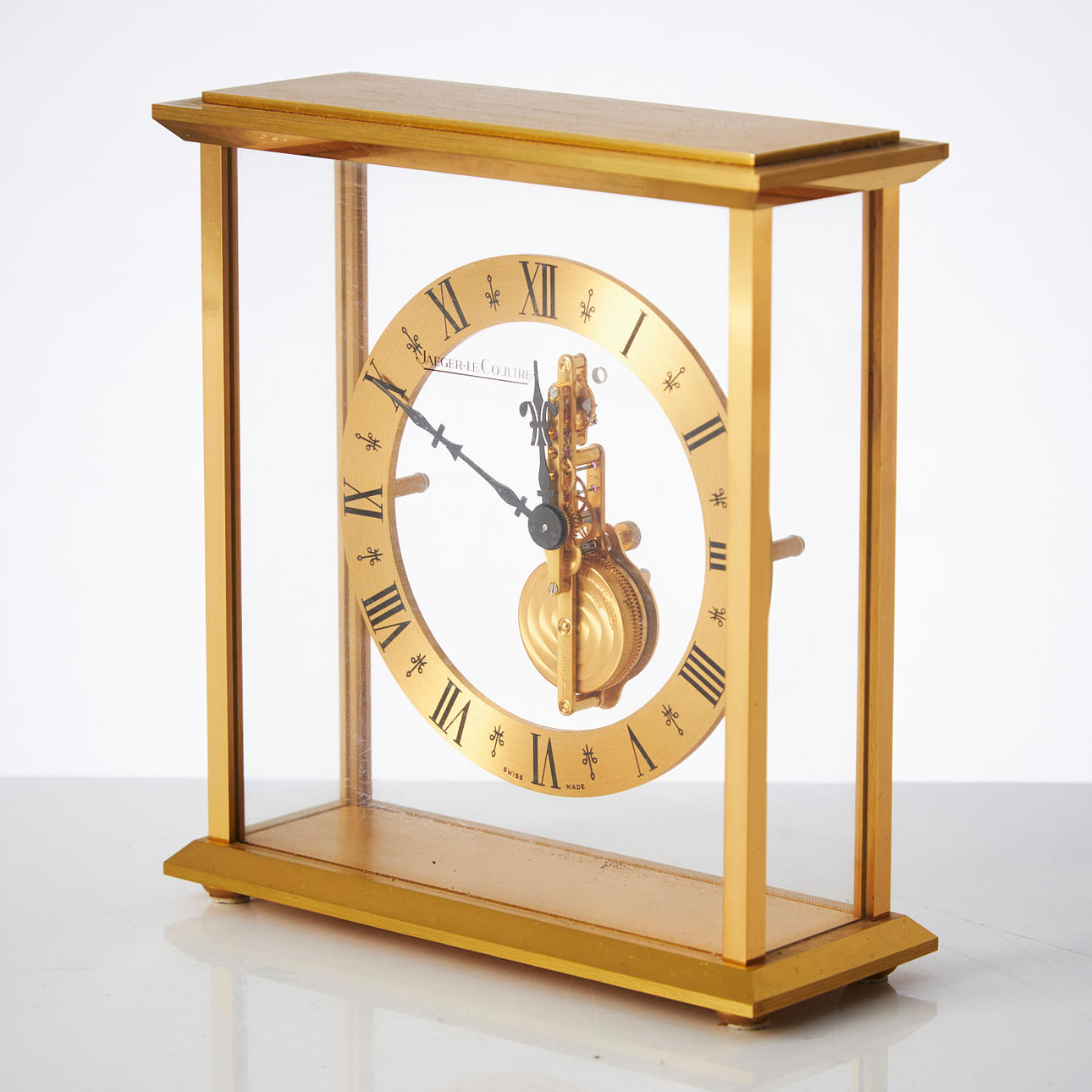 JAEGER-LECOULTRE, table clock, brass, glazed sides, 8 day power