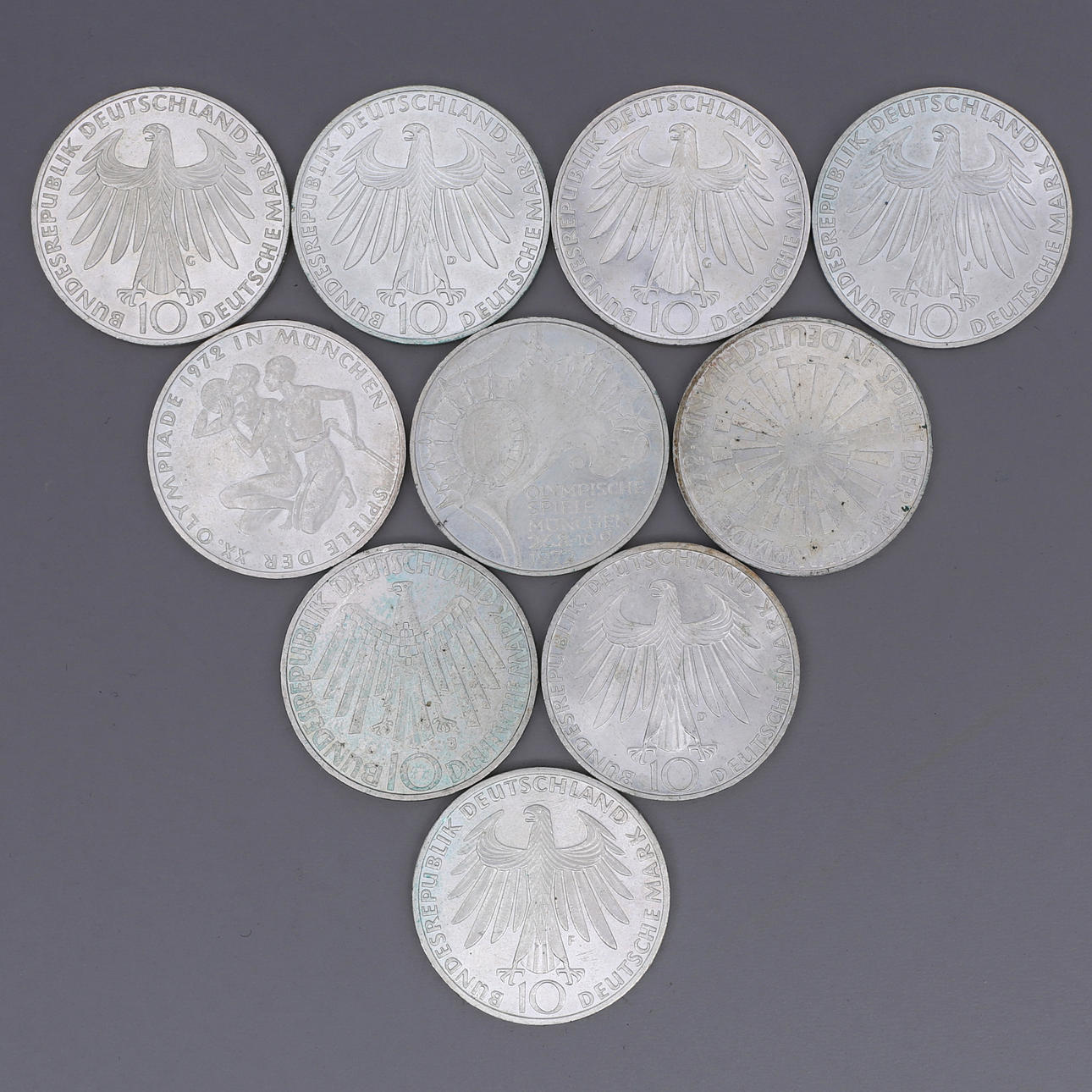 MØNT, 10 STK, sølv .625, 10 mark, München Olympiade, 1972.