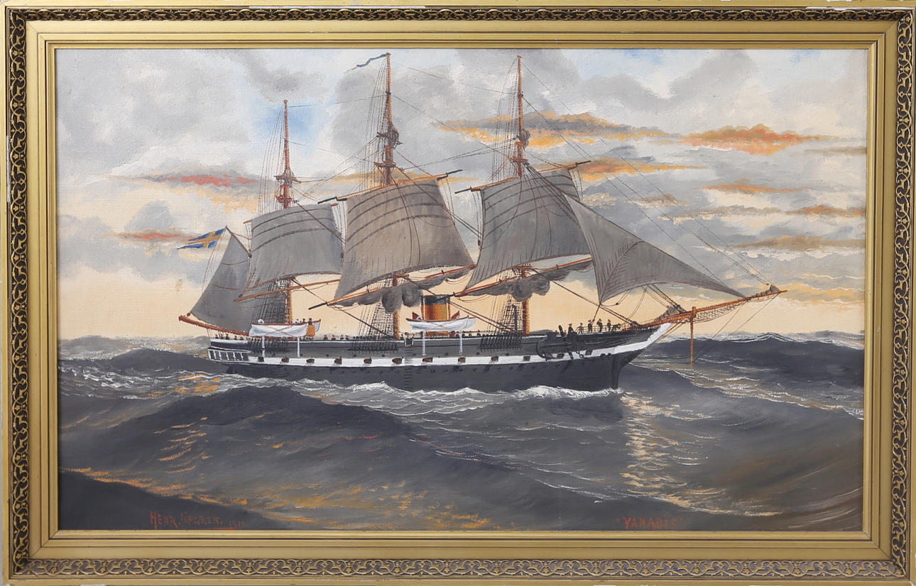 HENRIK LÖFGREN. Fregatten Vanadis, olja på duk, signerad och daterad 1910.