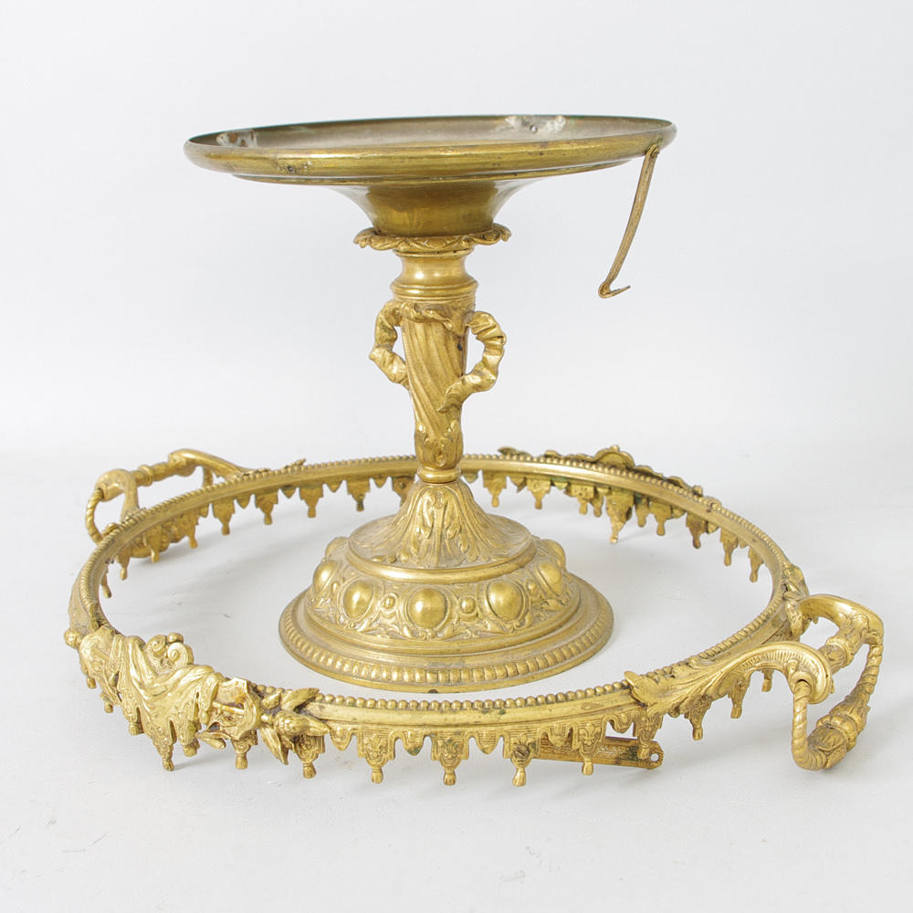 SKÅL PÅ FOT, delar till, brännförgylld brons, 1800-tal.