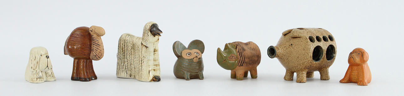 FIGURINER, 7 st djur, stengods. Lisa Larson, Gustavsberg.