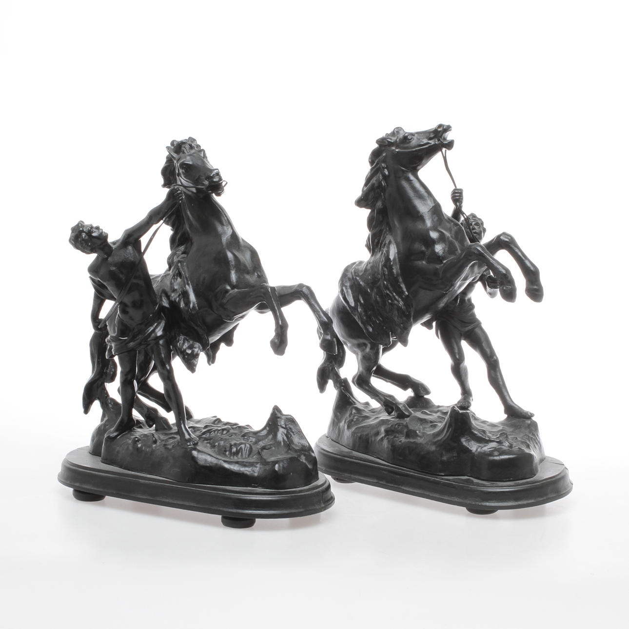 GUILLAUME COUSTOU D:Ä. REPLIK. 2 st, Hästtämjare, patinerad zink.