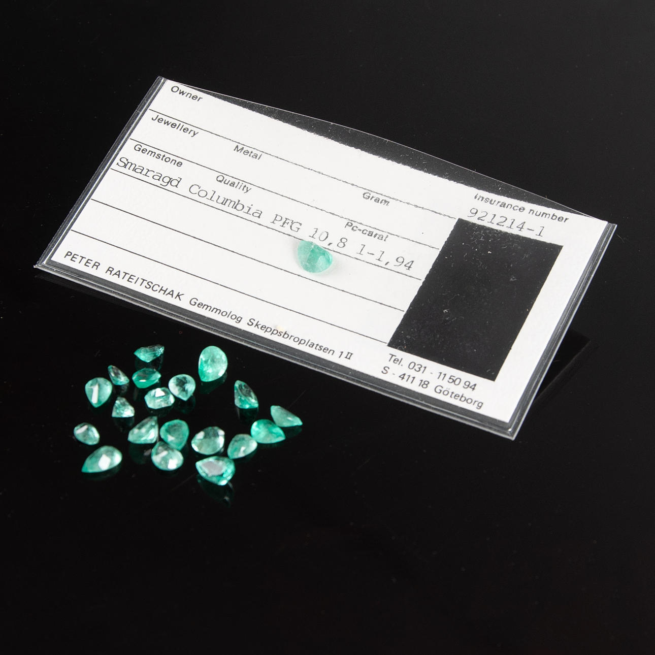 SMARAGDER. 20 st, Columbia,12,95 ct.