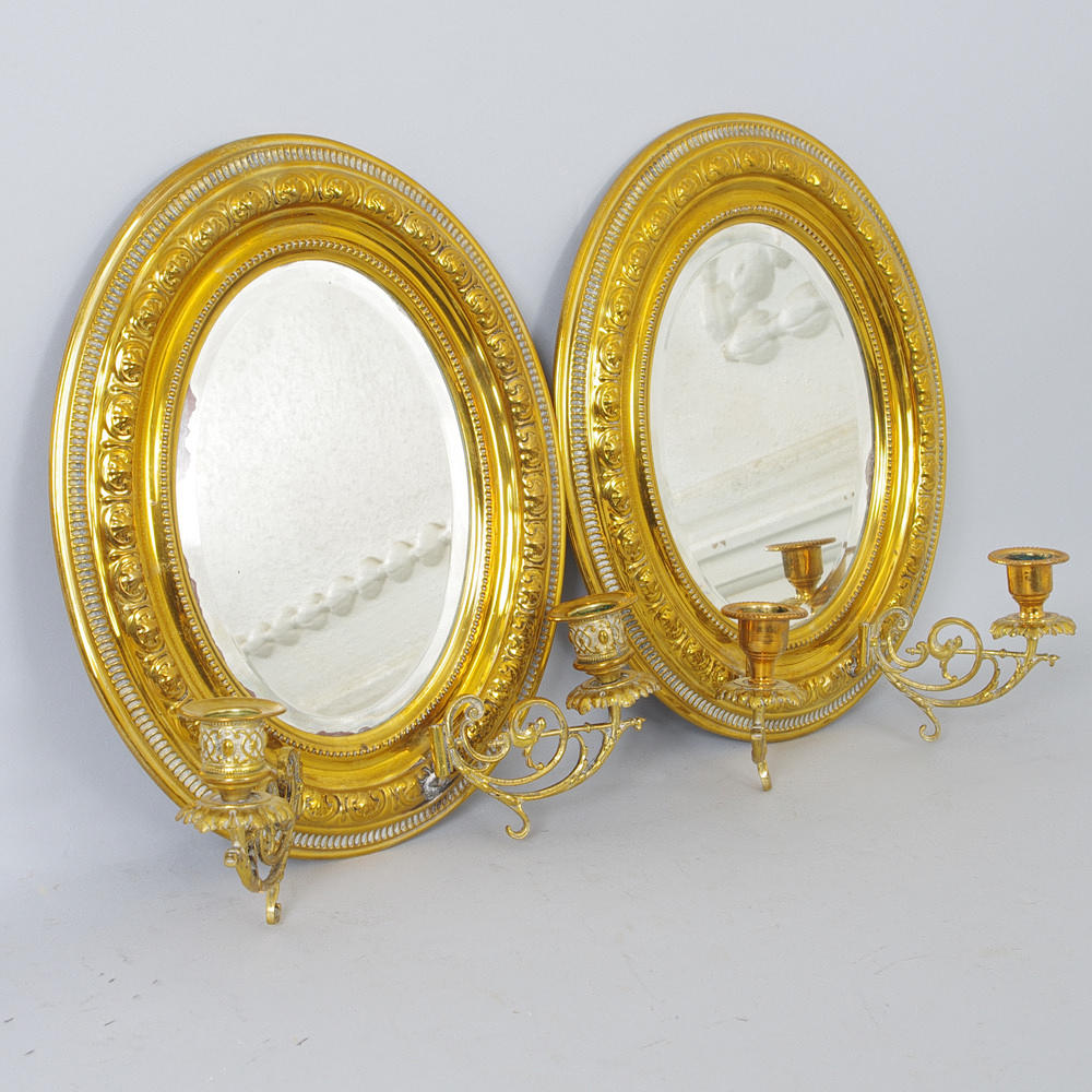 SPEGELLAMPETTER, 1 par 2-armade, mässing, tidigt 1900-tal.