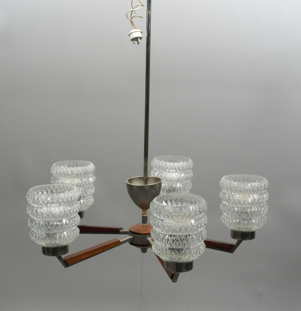 TAKLAMPA, teak och glas, 5-armad.