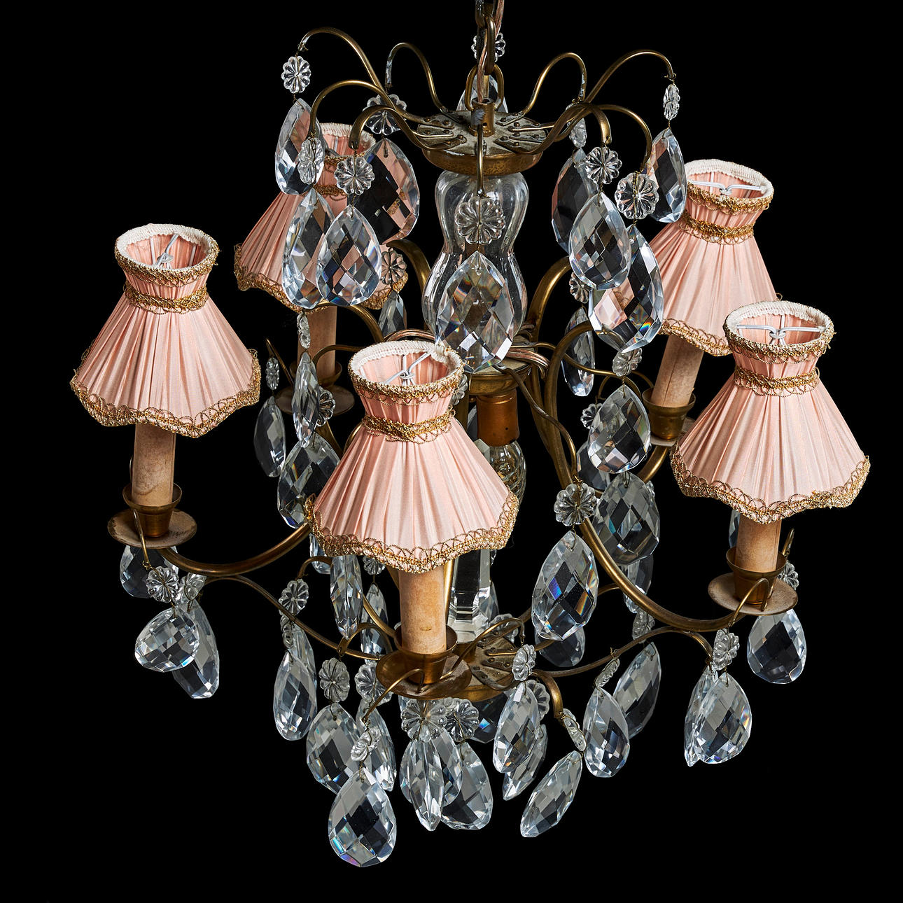 CHANDELIER, rococo style, mid-20th century, 7 light points, textile ...