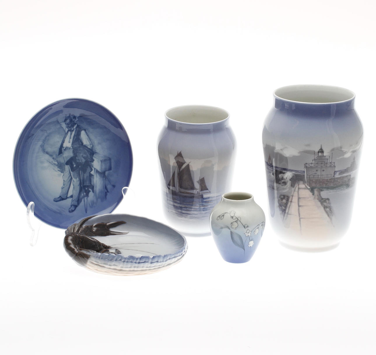 PARTI KERAMIK, 5 delar, porslin, Bing & Gröndahl och Royal Copenhagen, Danmark, 1900-tal.