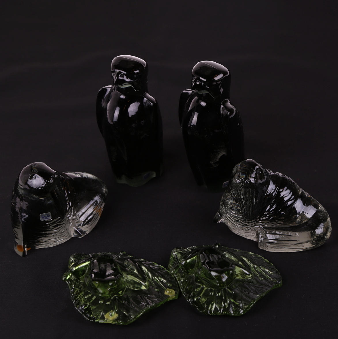 FIGURINER, 3 par = 6 st, glasdjur, WWF - Svenskt Glas, 1975 / 1977 / 1978.