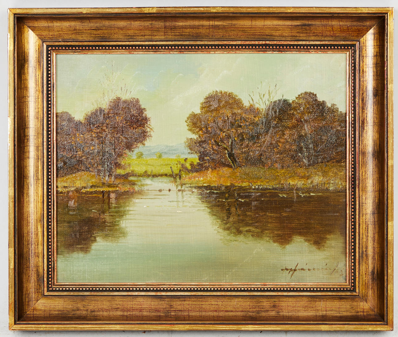 ROLF HEINRICHS. Maleri, efterårslandskab med vand.