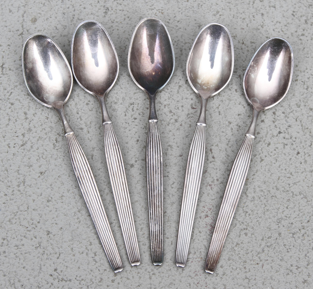 KAFFESKEDAR, 5 st, silver, "Frigast Danmark", ca 108 gram.