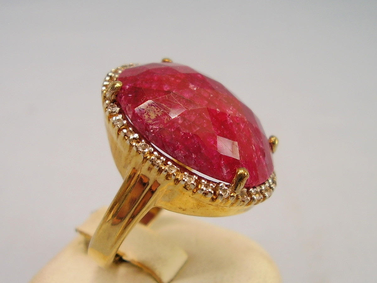 RUBY - WHITE TOPAZ RING 16 ct. SILVER GOLD PLATED.