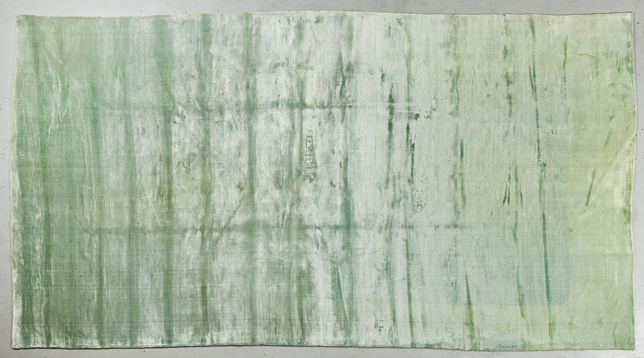 CARPET, large model, mint green, edged with lighter mint green, probably Poliform "Frame Carpet", cotton/bamboo silk, approx. 515x269 cm.