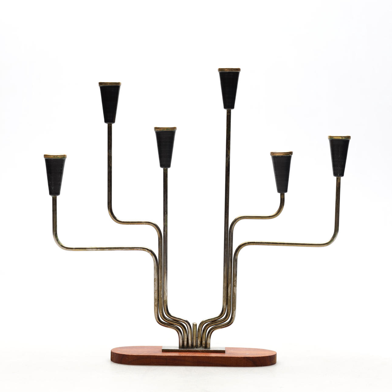 GUNNAR ANDER. kandelaber, mässing & teak, 1900-talets andra hälft.