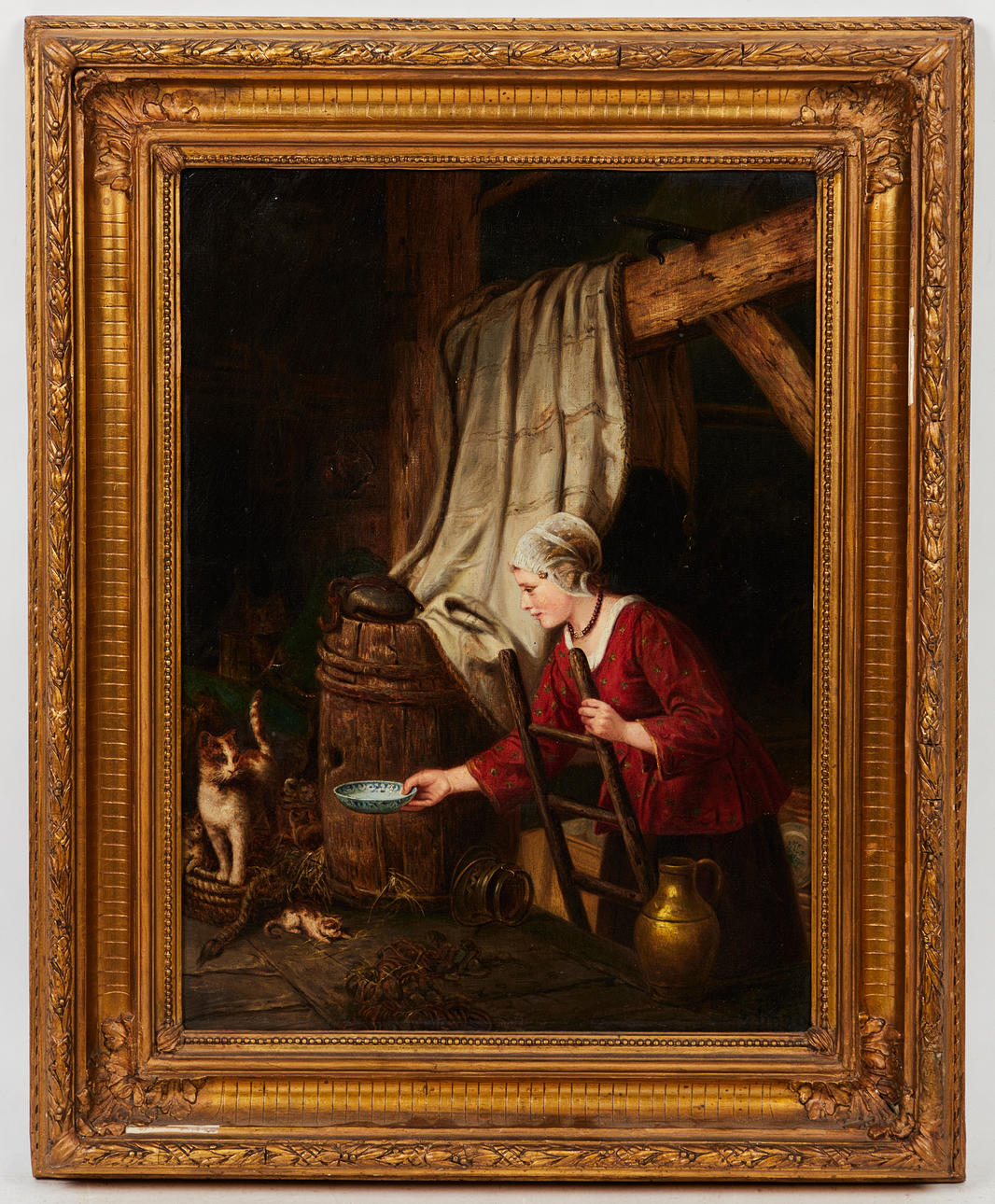 Ukendt kunstner, maleri, staldscene med katte, 1829.