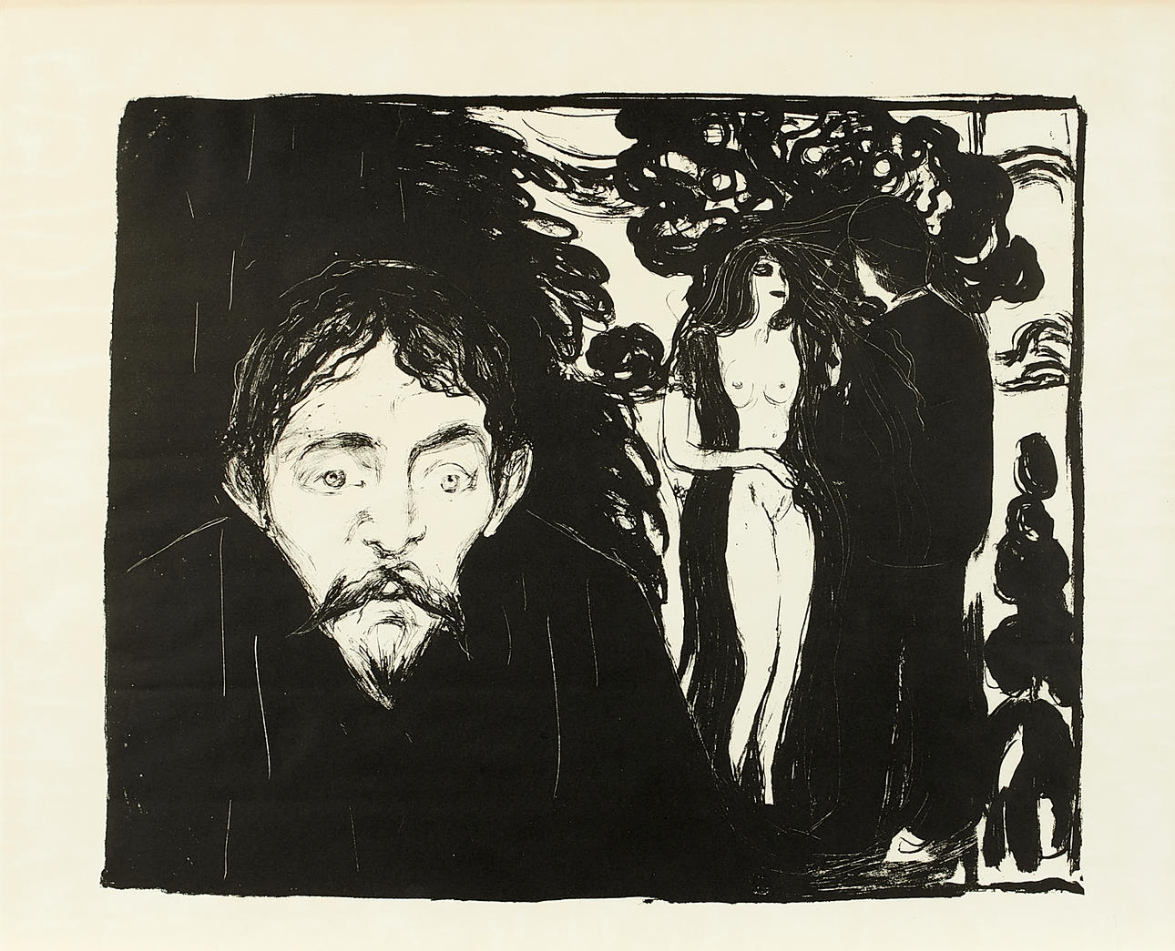 EDVARD MUNCH (1863-1944). EFTER. LITOGRAFISKT TRYCK, efter originallitografi, Jealousy II (Sjalusi II), 1896. Möjligen beskuren utställningsaffisch.