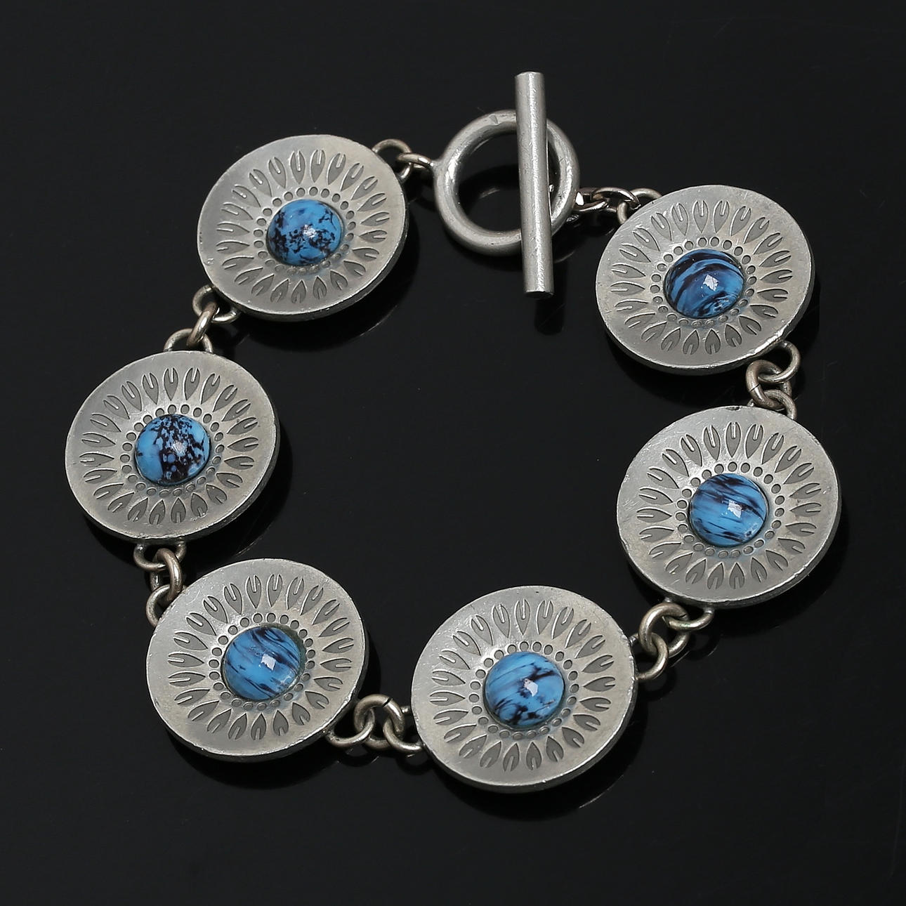 BRACELET, pewter with blue stones, Jørgen Jensen, Pewter, Denmark