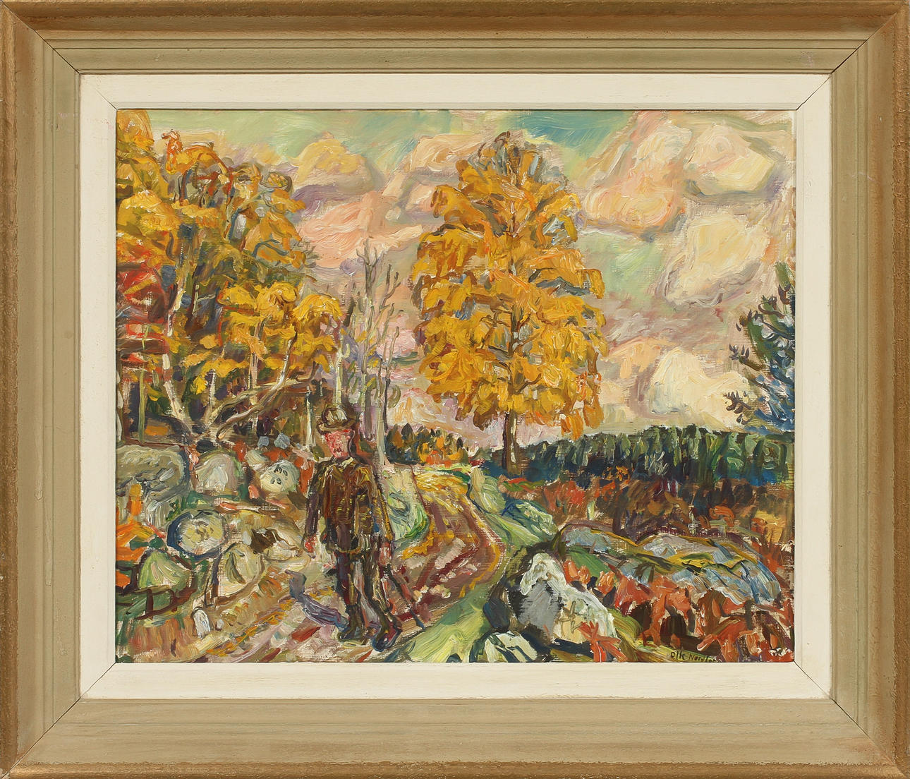 OLLE NORDBERG. Gubbe på promenad, olja på pannå, signerad 50.