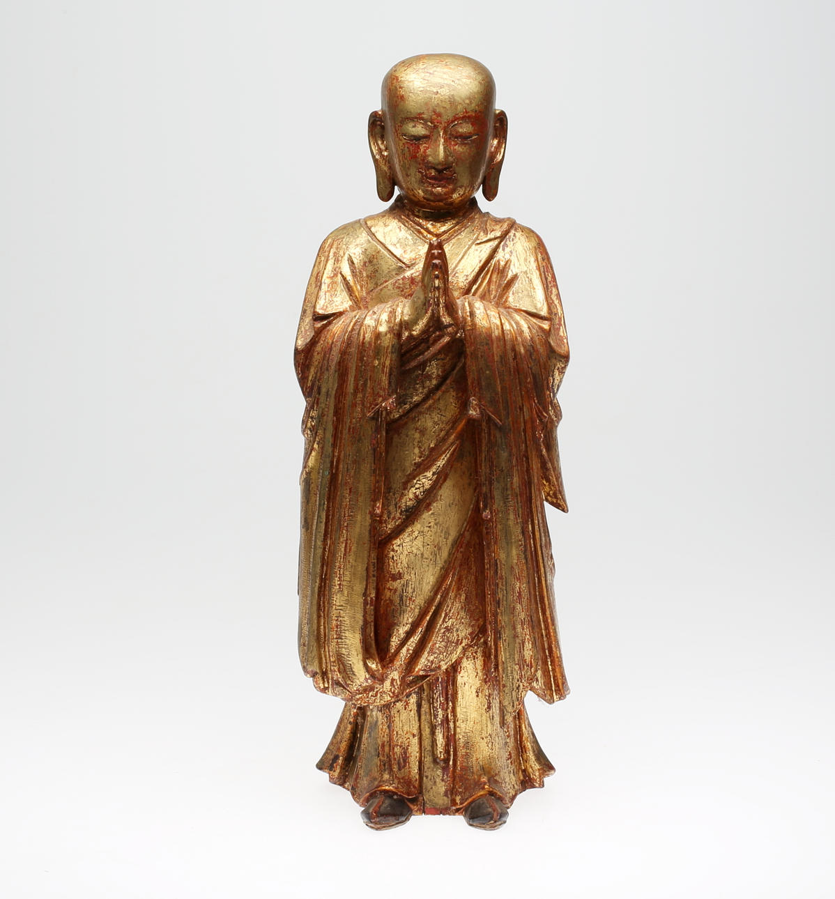 BUDDISTMUNK, Trä, förgylld 17/1800-tal.