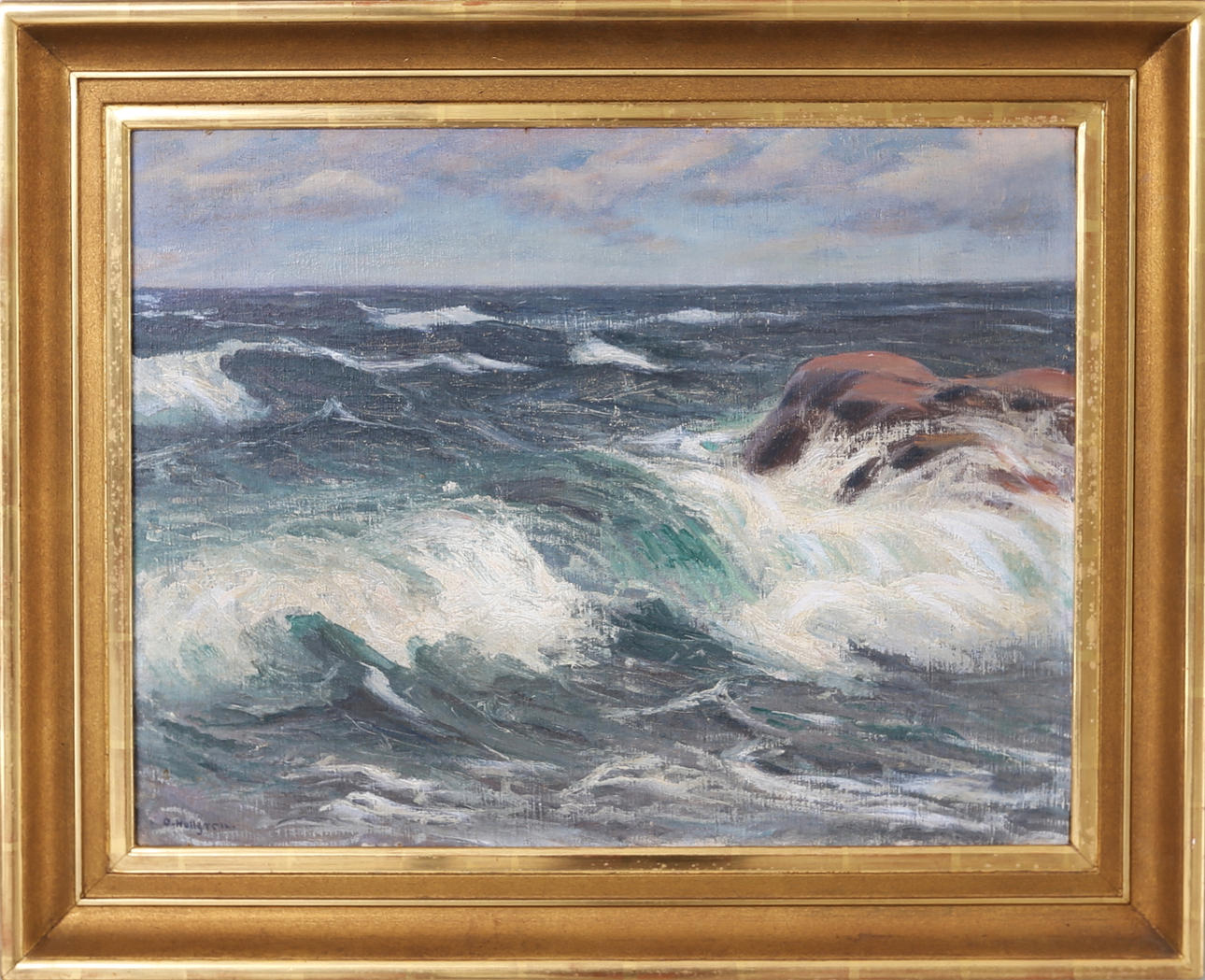 OSCAR HULLGREN. Olja på duk, Vårstorm, signerad O Hullgren.