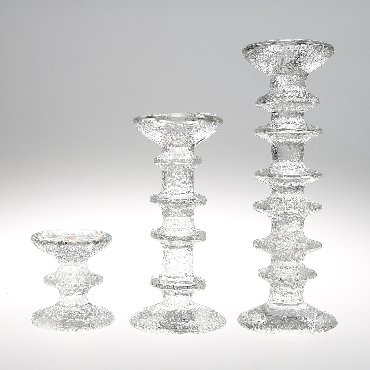 LJUSSTAKAR, 3 st, glas,"Festivo", Timo Sarpaneva, signerade, Iittala.