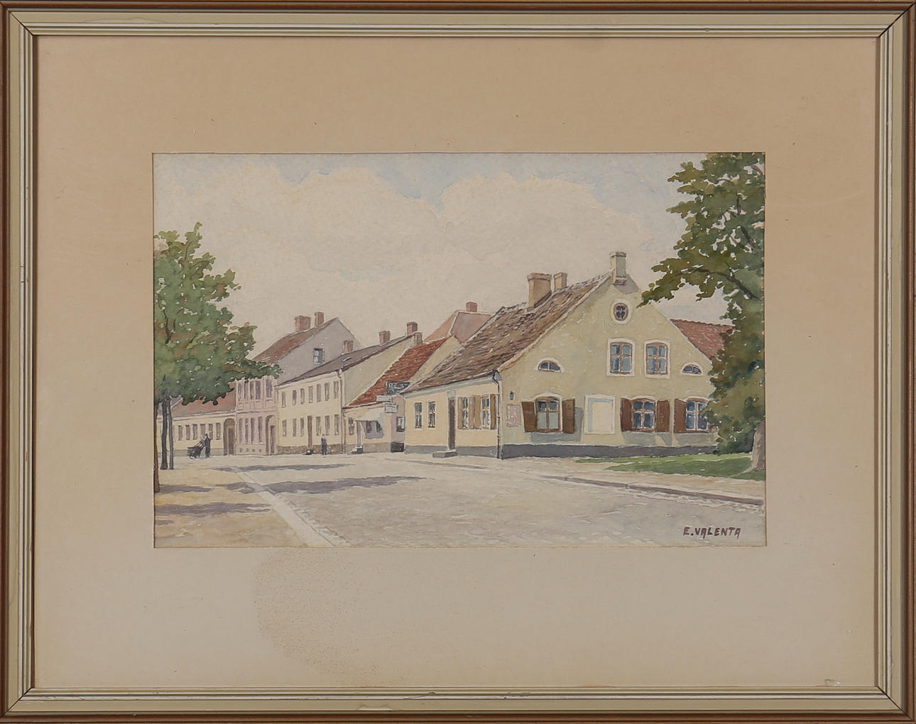 EDDIE VALENTA. Akvarell. Motiv från Lund. Signerad E. Valenta.