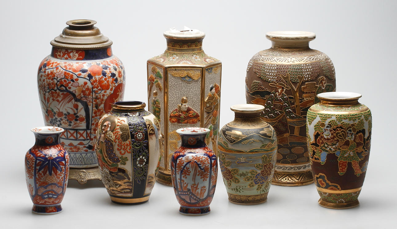 OSTINDISK KERAMIK, 8 delar, 1800-1900-tal.