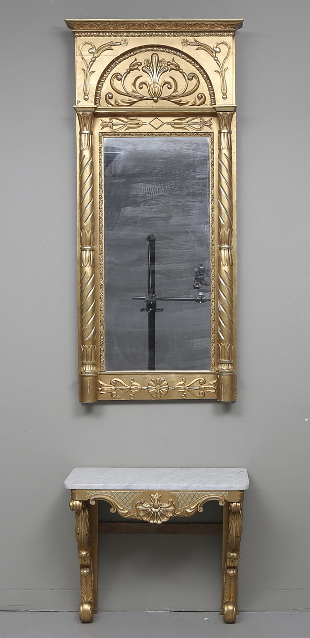 SPEGEL, med TRYMÅBORD Empire, 1800 tal.