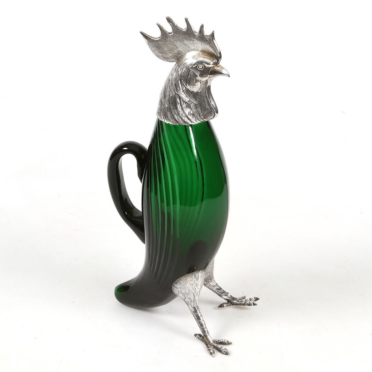 KARAFEL, sølv og glas Spanien, 20. århundrede.