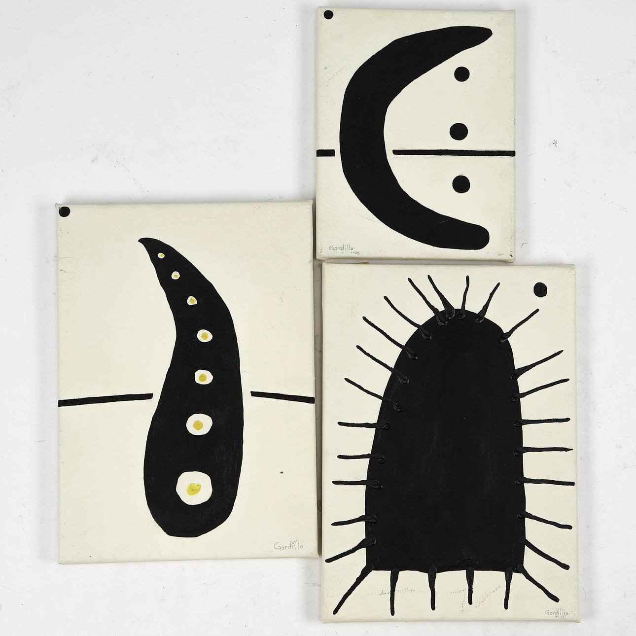 JOSÉ GORDILLO (1940-2022). Oil on canvas, 3 pieces, compositions, signed Gordillo.