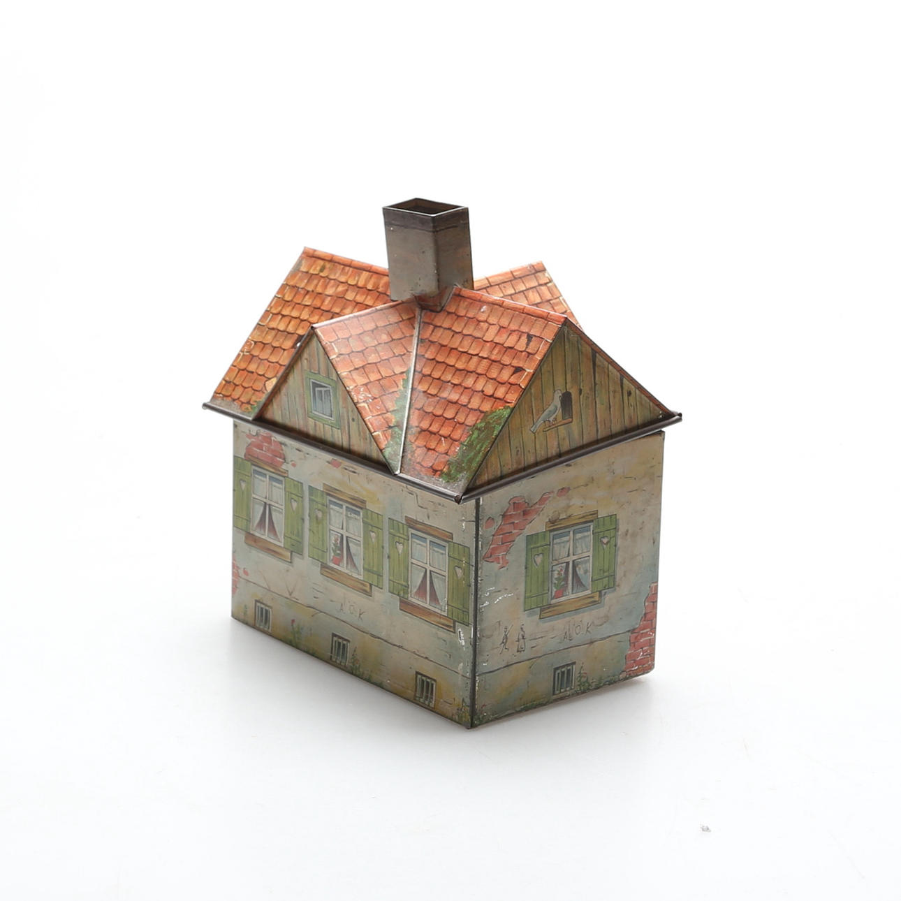 BURK, plåt, i form av hus, 1900-tal.