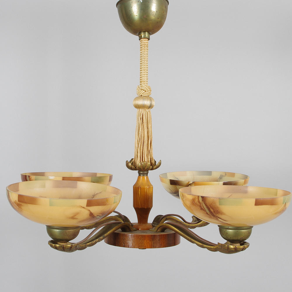 TAKARMATUR, 4-armad med glaskupor, Art Deco.