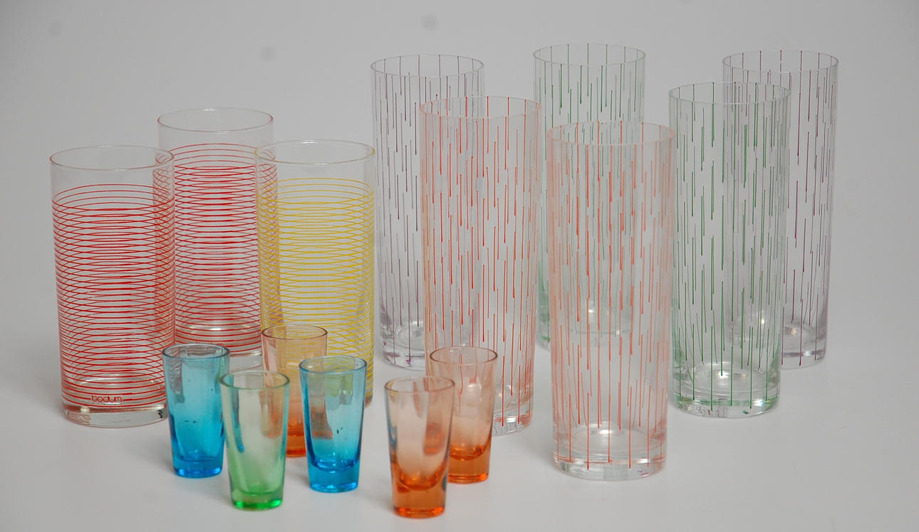 GLAS,15 delar randiga, färgade, 1960-tal.