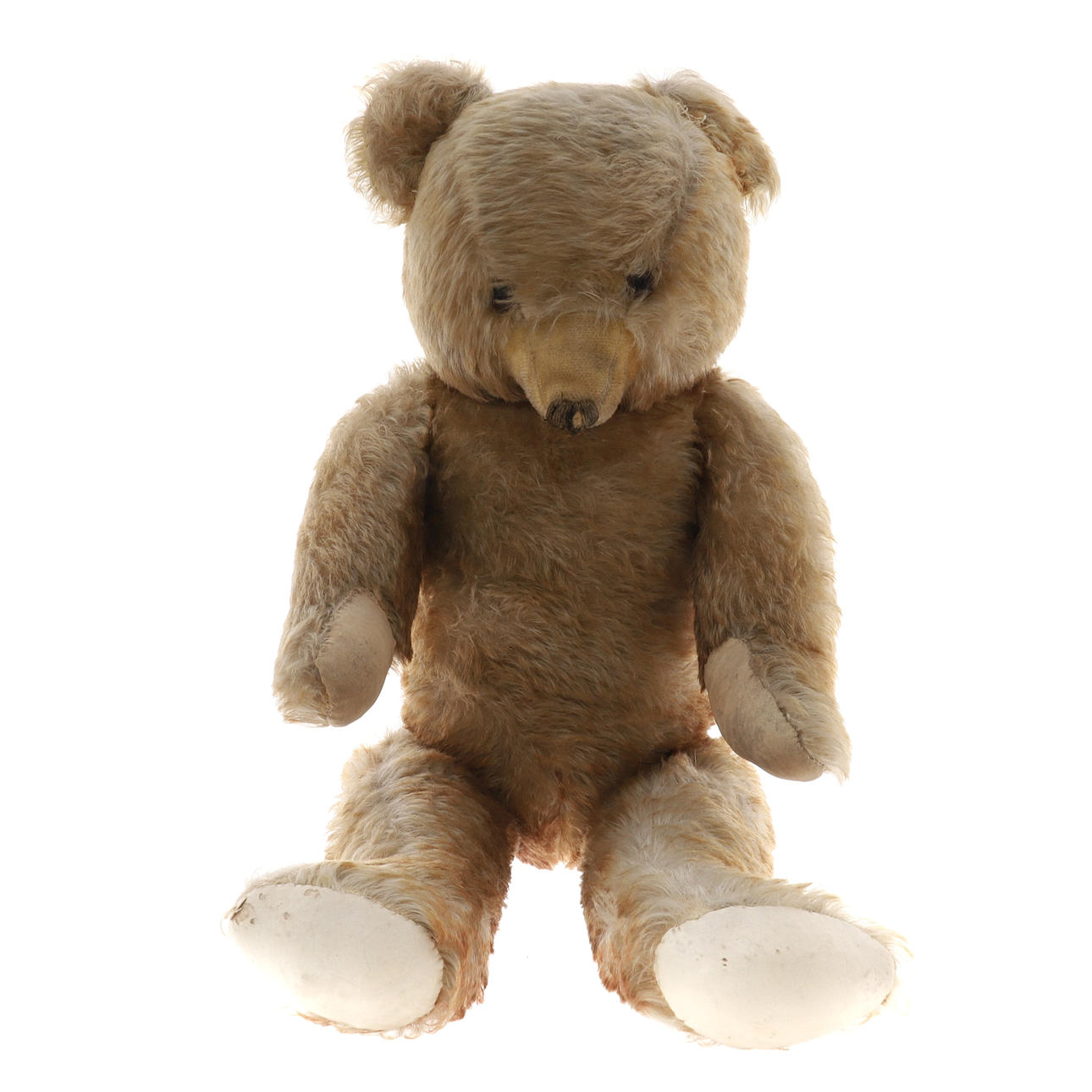 A VINTAGE JOINTED PLUSH TEDDY BEAR.