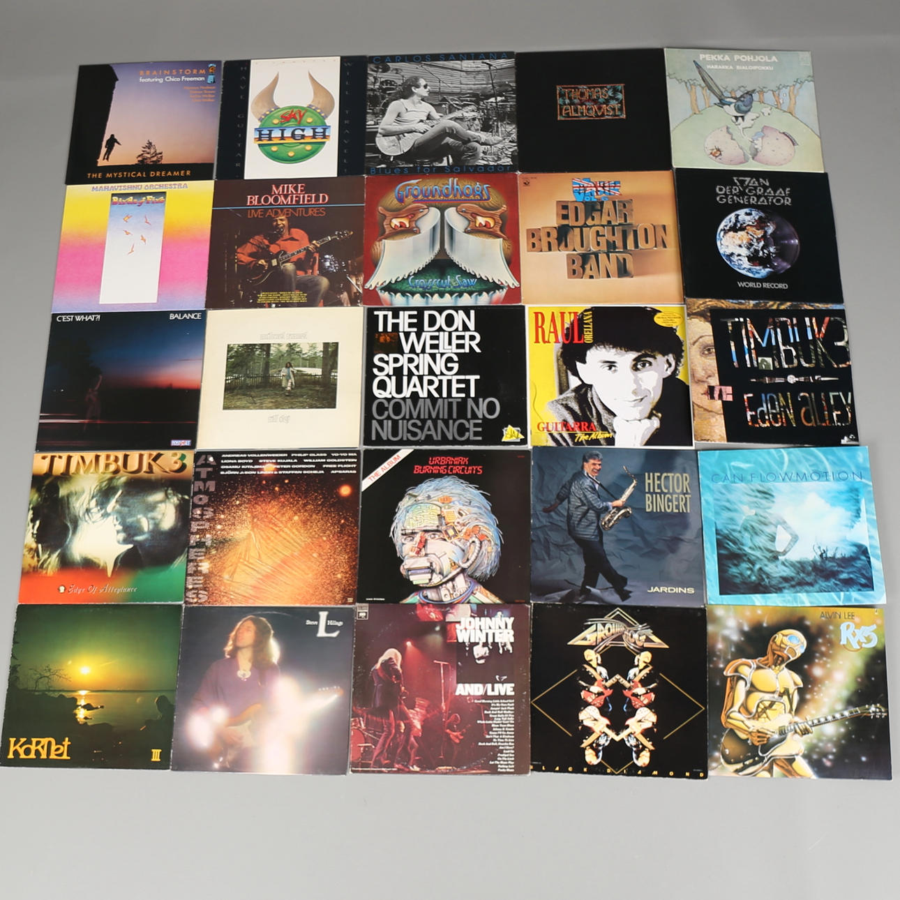 PARTI LP-SKIVOR. 25 st. Bl a Johnny Winter, Carlos Santana, Brainstorm featuring Chico Freeman. 1900-talets andra hälft.