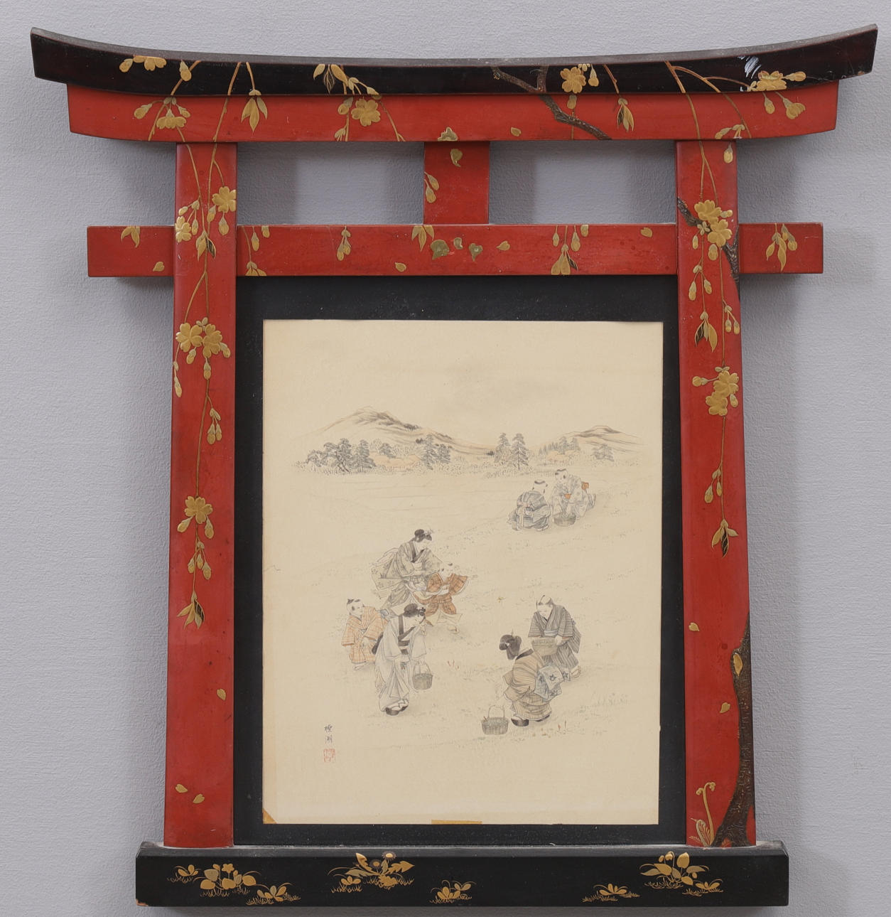 DIBUJO, Japón. Marco en forma de torii.