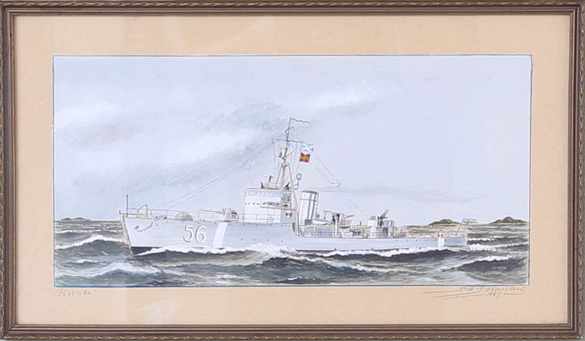 OKÄND KONSTNÄR. MARINMÅLNING, Akvarell, Holmö", Sign.