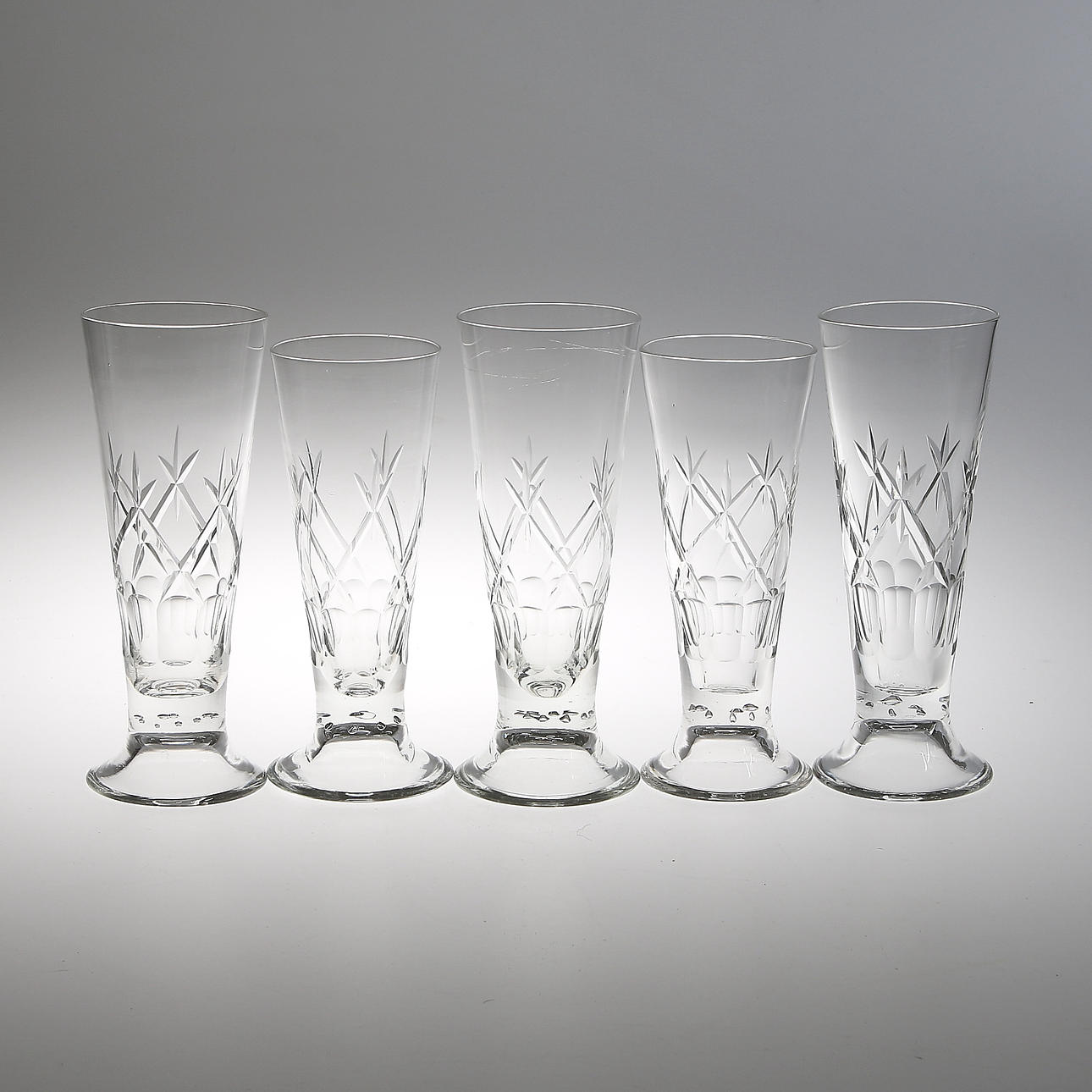 ÖLGLAS, 5 delar, kristall, 1800/1900-tal.