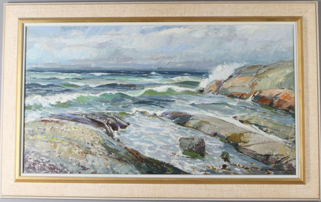 KARL VILHELM ANSTENSEN. "Bränningar" Smögen, olja på duk, signerad, daterad 68.