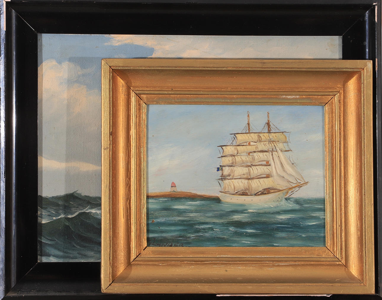 MARINE Platte, 2 Stück, Öl auf Holz, signiert.