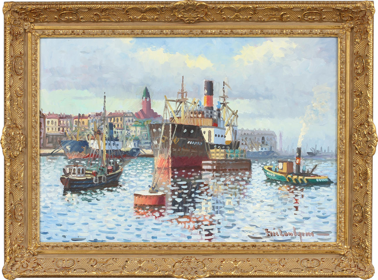 ERIC LUNDGREN. Göteborgs Hamn. Olja på duk, signerad.
