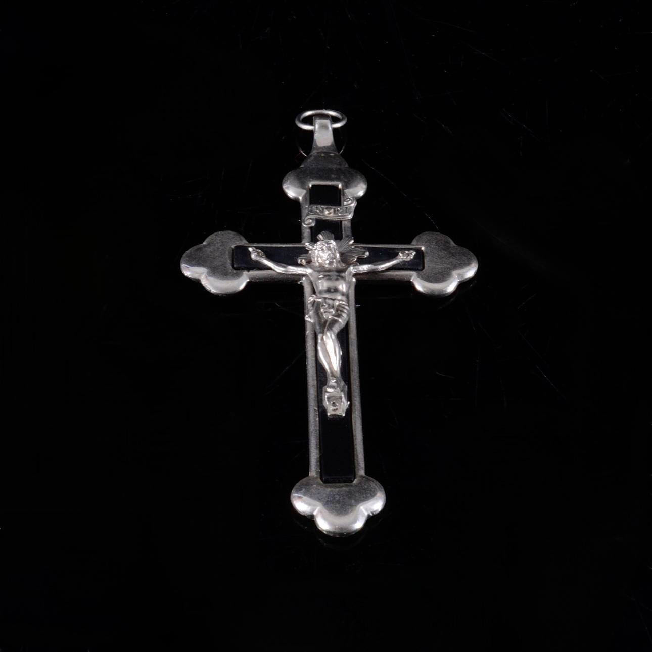 CRUCIFIX, white metal/bakelite, 1900s.