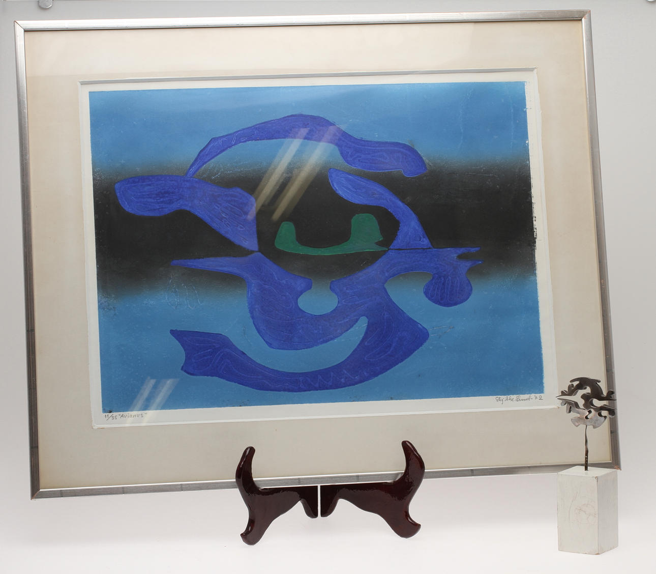 STIG ÅKE LUND. Skulptur i silver samt färgetsning, signerade.