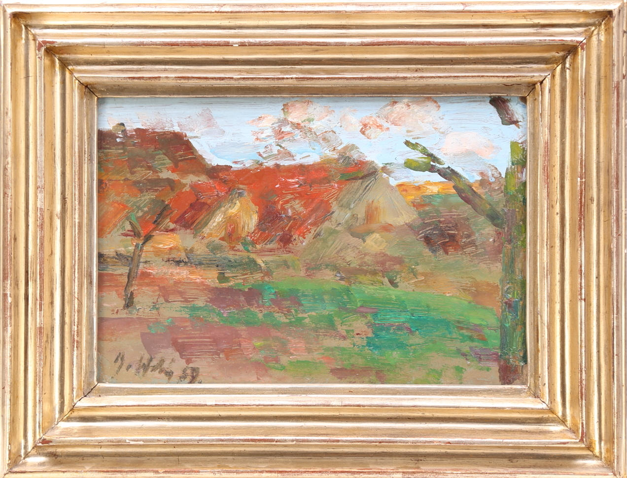 OIDENTIFIERAD KONSTNÄR. olja på träskiva, signerad, sent 1800-tal, Landskap.