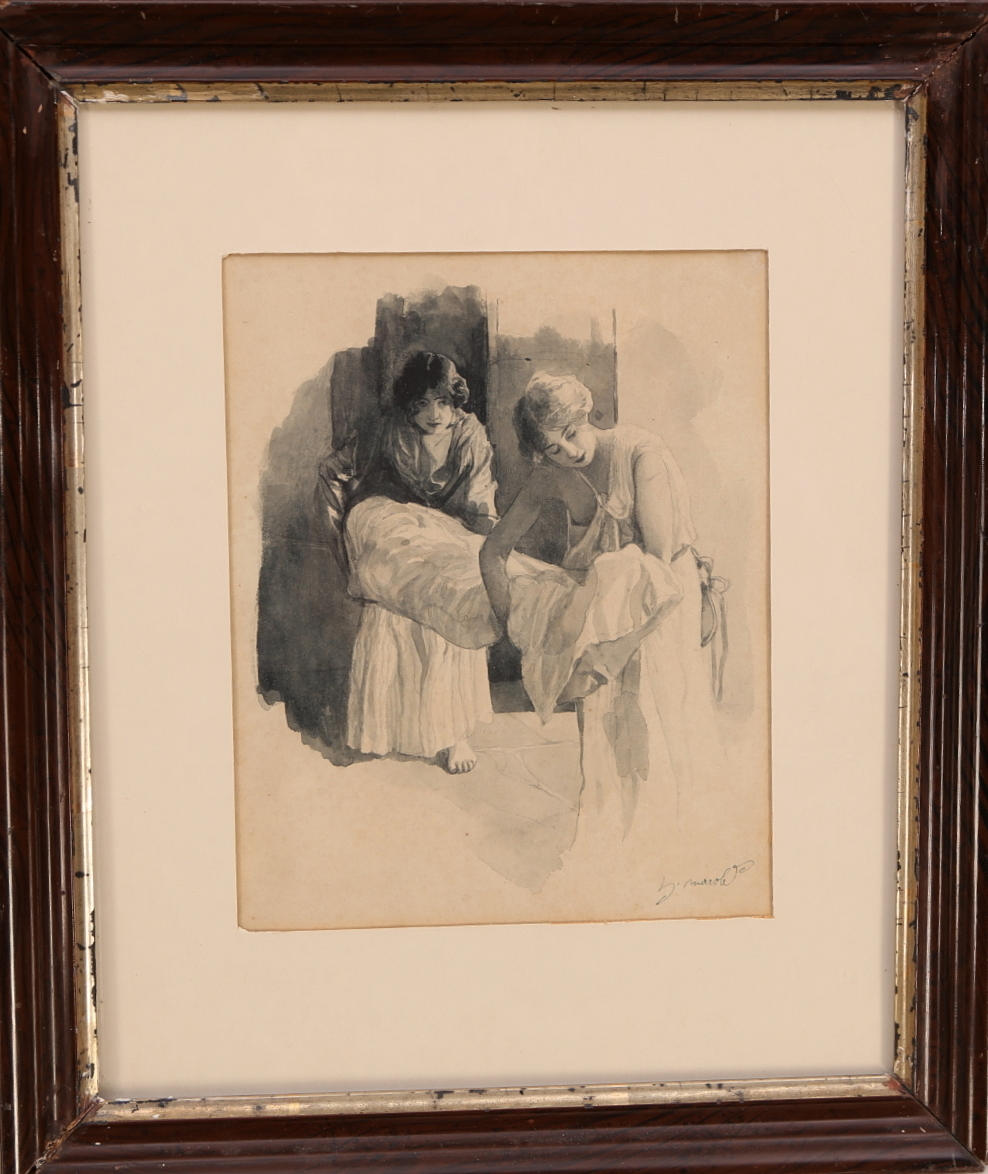 LUDWIG MAROLD. ink engraving on cardboard, signed L. Marold, Sweeping.