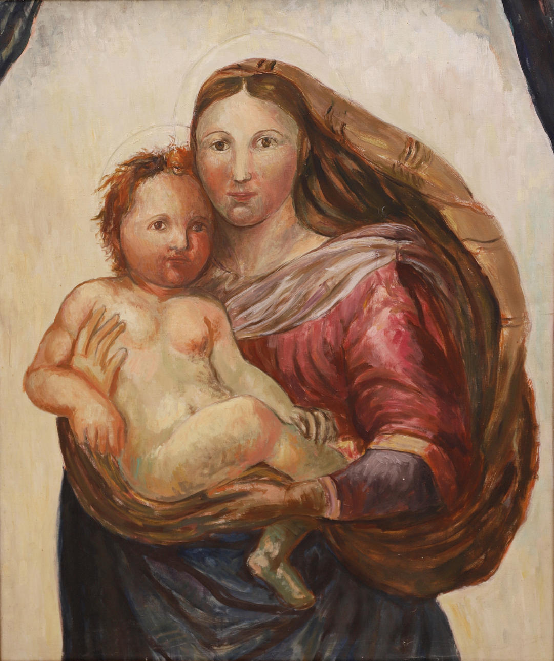 ANONYMOUS VIRGIN WITH CHILD OIL CANVAS.